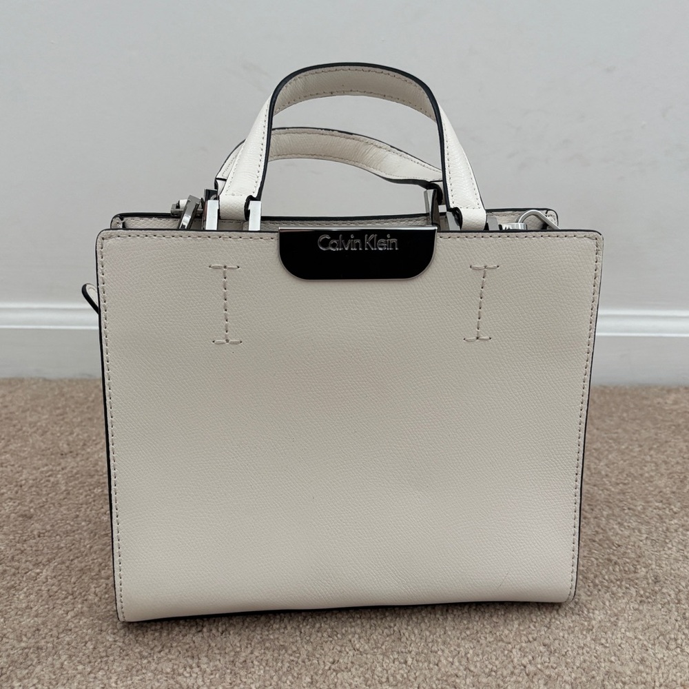 Calvin Klein White Cream Structured Purse Top Handle and Crossbody